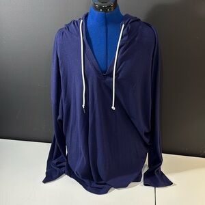 Lightweight Navy Blue V-Neck Hoodie